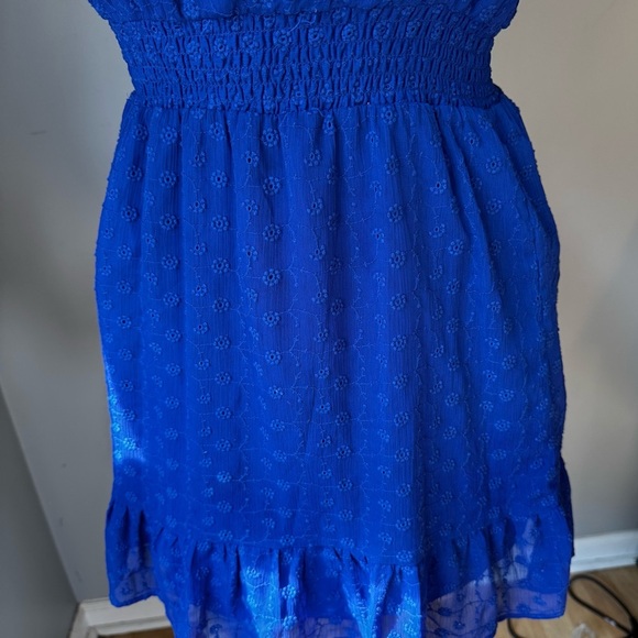 BB Dakota Steve Madden Royal Blue Eyelet Ruffle Flutter Sleeve Mini Dress Sz S - Picture 6 of 9